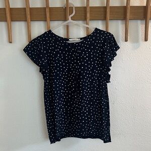 fun 2 fun Navy Polka Dot Flutter Sleeve Blouse